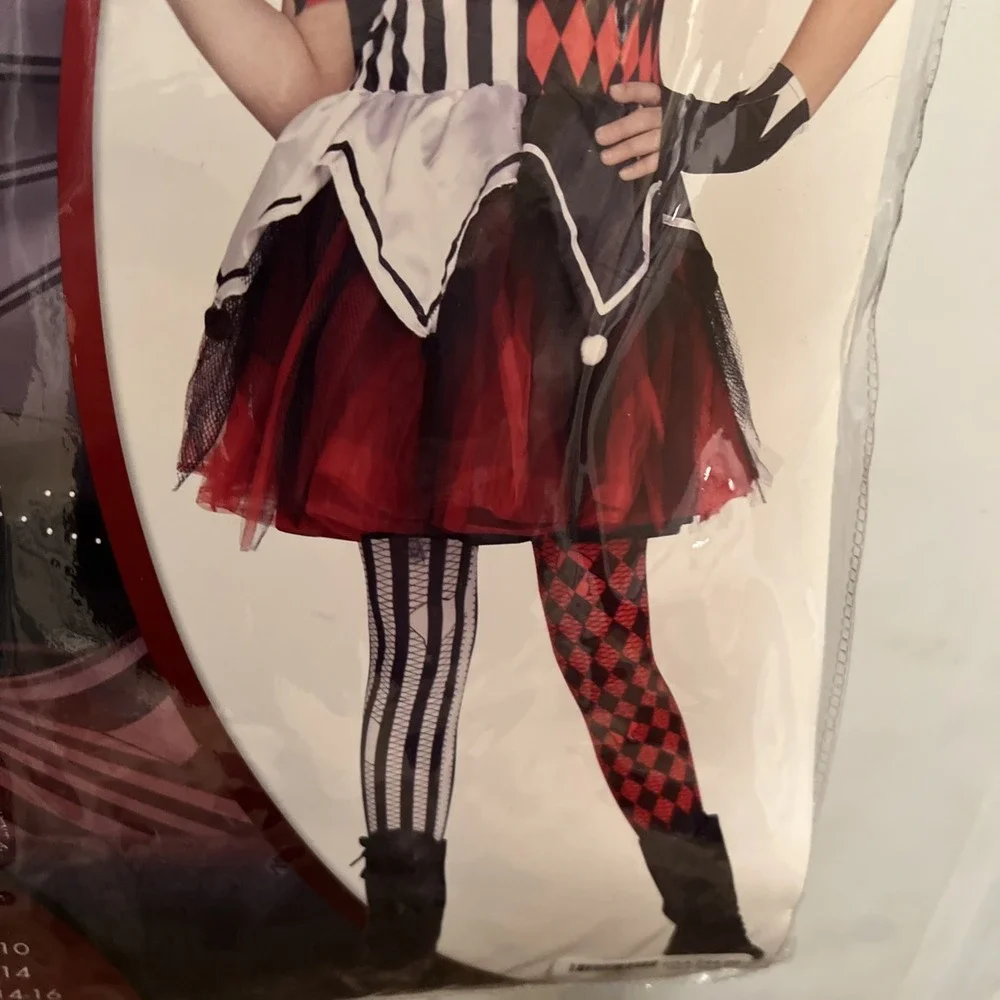 Spirit Horror Harlequin Costume Child Medium‎ 8-10 Inc: Dress 1-Glove Footless - Picture 3 of 7